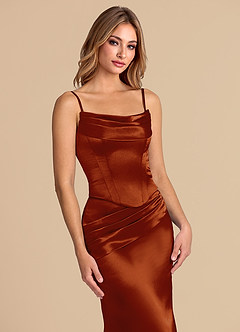 Azazie Sorrel Brudepigekjoler Havfrue Korset Metallisk satin Gulv-længde Kjole image7