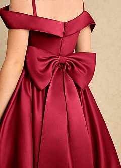 Azazie Favia Flower Girl Dresses Scarlet A-Line Off the Shoulder Matte Satin Dress image7
