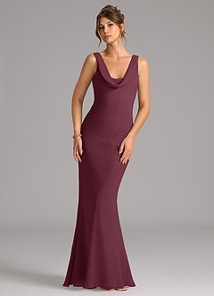Azazie Rylina Vestidos de damas de honor Vestido de Cabernet de Gasa de Corte Sirena con Plisado image1