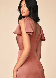 Azazie Soren Bridesmaid Dresses Salmon Pink A-Line Pleated Stretch Satin Dress image5