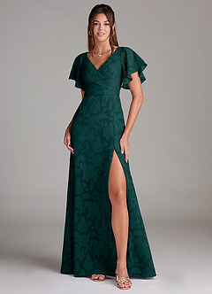 Azazie Ambrosia Bridesmaid Dresses Pine A-Line Pleated Floral Burnout Dress image1