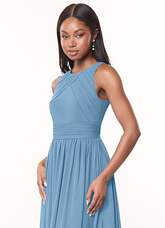 Azazie Harper Bridesmaid Dresses Steel Blue A-Line Pleated Chiffon Dress image5