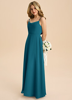 Azazie Shale Junior Robe Trapèze en Mousseline de soie Arc Bleu Encre image6