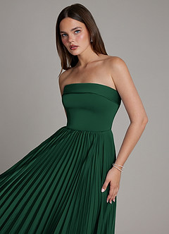Azazie Mariana Bridesmaid Dresses Dark Green A-Line Pleated Stretch Satin Dress image4