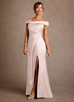 Azazie Bedford Mère de la mariée Robes Robe Fourreau en Satin extensible Plissé Rose Pâle image2