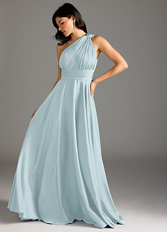 Azazie Charlize Brautjungfernkleider A-Linie One-Shoulder Stretch-Satin Kleid Nebel image13