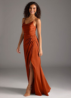 Azazie Deandra Bridesmaid Dresses Paprika Mermaid Pleated Stretch Satin Dress image4