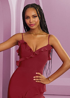 Barbie ♥ Azazie Bridesmaid Dresses Pomegranate Sheath Chiffon Dress image7
