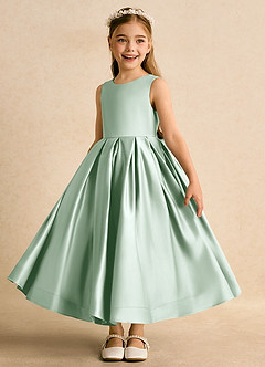 Azazie Cailee Flower Girl Dresses Agave Ball-Gown Pleated Matte Satin Dress image4
