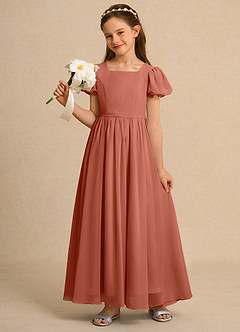 Azazie Lilia Girls Formal Flower Girl Dresses Clay A-Line with Sleeves Chiffon Dress image1