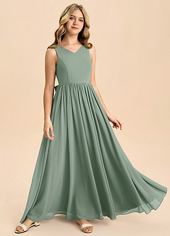 Azazie Hathaway Junior Silver Sage A-Line Bow Chiffon Dress image2