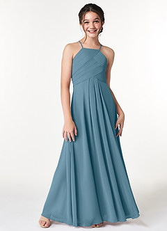 Azazie Ginger Junior Bermuda A-Line Pleated Chiffon Dress image5