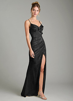 Azazie Larsa Bridesmaid Dresses Black Mermaid Ruched Floral Jacquard Burnout Dress image4