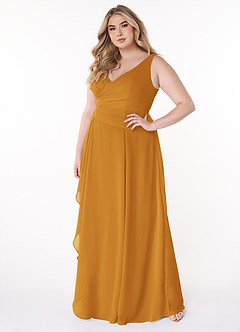 Azazie Kori Bridesmaid Dresses Butterscotch A-Line Pleated Chiffon Dress image8
