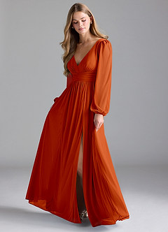Azazie Norah Bridesmaid Dresses Paprika A-Line Mesh Dress image1