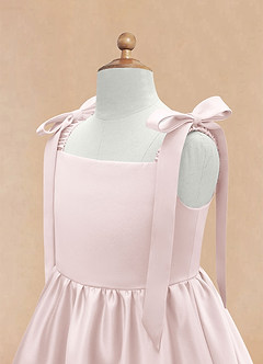 Azazie Chelsie Flower Girl Dresses Blushing Pink A-Line Bow Matte Satin Dress image8