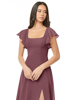 Azazie Bondi Brautjungfernkleider A-Linie Gestreift Chiffon Kleid Sangria image4