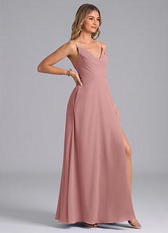 Azazie Sarella Bridesmaid Dresses Dusty Rose A-Line with Pockets Chiffon Dress image3
