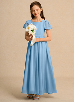Azazie Lilia Junior Formal Flower Girl Dresses Steel Blue A-Line with Sleeves Chiffon Dress image4