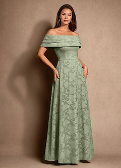 Azazie New Britain Mother of the Bride Dresses Agave A-Line Pleated Floral Burnout Dress image2