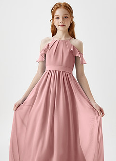 Azazie Chaya Junior Vestido de Rosa Polvorienta de Gasa de Corte En A con Vestidos sin tirantes image1