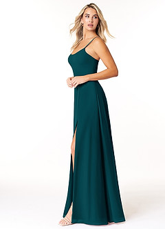 Azazie Moira Robes de demoiselle d'honneur Robe Trapèze en Mousseline de soie Décolleté Vert Pin image3