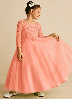Azazie Precious Flower Girl Dresses Sunset A-Line Lace Tulle Dress image2