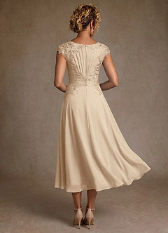 Azazie Crista 신부의 어머니 드레스 A라인 레이스 쉬폰 티 길이 드레스 image2