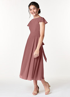 Azazie Payton Junior Desert Rose A-Line Bow Chiffon Dress image5