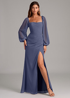 Azazie Brixley 신부 들러리 드레스 인어 긴팔 쉬폰 바닥 길이 드레스 image4