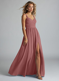 Azazie Aziza Bridesmaid Dresses Desert Rose A-Line V-Neck Pleated Chiffon Dress image3