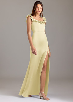 Azazie Callie At-home Try On Dresses Dusty Rose A-Line Ruched Stretch Satin Convertible Dress image4