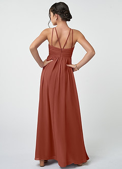 Azazie Leighton Junior A-Linie Plissee Chiffon Kleid Rotbraun image3