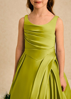 Azazie Audrey Blumenmädchenkleider A-Linie Plissee Matte Satin Kleid Zitronengras image5
