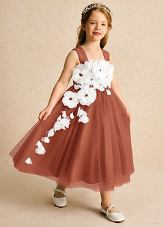 Azazie Dovey Abiti da Ragazza di Fiori Abito Principessa in Tulle Fiocco Auburn image6