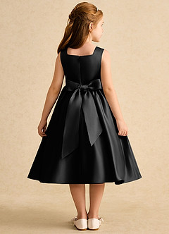 Azazie Peaches Flower Girl Dresses Black A-Line Bow Matte Satin Dress image2