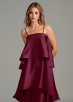 Azazie Azalea Bridesmaid Dresses Mulberry A-Line Ruched Stretch Satin Dress image2