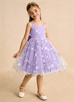 Azazie Junebug Flower Girl Dresses Lilac Ball-Gown Spaghetti Strap Tulle Dress image2