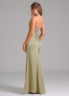 Azazie Lucille Jurken voor bruidsmeisjes Converteerbaar Jurk van Stretch Satijn met Zeemeermin Strapless Mosgroen image4
