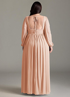 Azazie Norah Bridesmaid Dresses English Rose A-Line V-Neck Long Sleeve Chiffon Dress image7