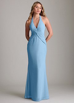Azazie Valerie Bridesmaid Dresses Steel Blue Mermaid Pleated Chiffon Dress image3