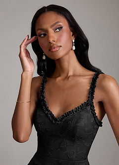 Azazie Corina Brudtärnklänningar Klä av Sjöjungfru i Blommig Utbrändhet Rynkad Svart image4