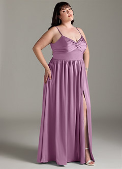 Azazie Zeya Robes de demoiselle d'honneur Robe Trapèze en Satin extensible Plissée Glycine image11