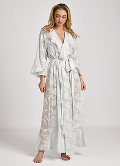 front Floral Jacquard Ruffle Long Robe