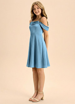 Azazie Anselie Junior Linia A Pofałdowany Satyna elastyczna Mini Młodsza druhna Sukienka image4