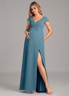 Azazie Allessia Maternity Bridesmaid Dresses A-Line Pleated Chiffon Floor-Length Dress image1
