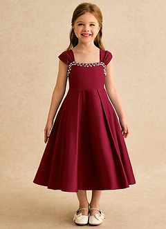 Azazie Yosemite Flower Girl Dresses Burgundy Ball-Gown Sweetheart Neckline Matte Satin Dress image4