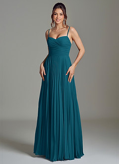 Azazie Catie Brautjungfernkleider A-Linie Herzausschnitt Chiffon Kleid Tintenblau image1