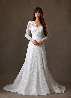 Azazie Kimani Wedding Dresses Diamond White A-Line Lace Dress image6