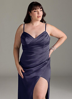 Azazie Yola Vestidos de damas de honor Vestido de Tormenta de Satén Elástico de Corte Recto Convertible con Cuello en V Plisado image14